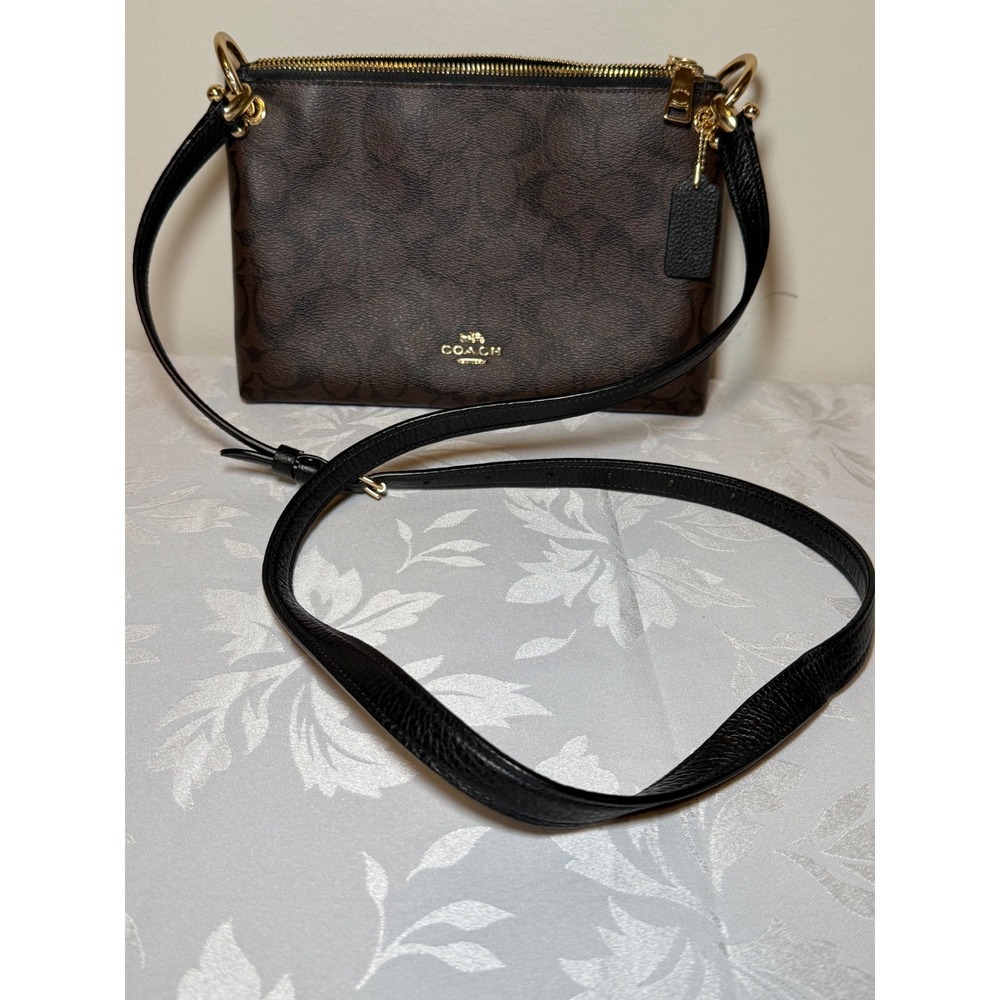 Coach Mia Crossbody Signature Canvas Pebble Leather Brown Black